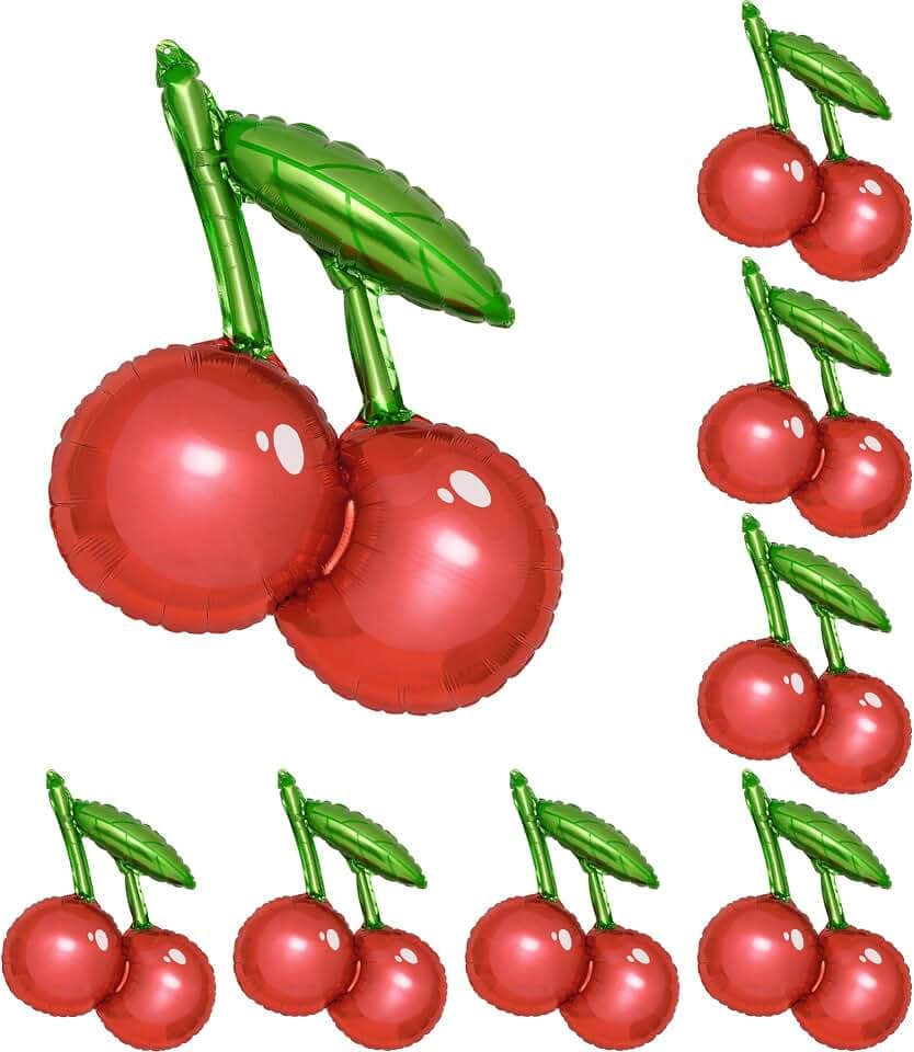 Kriyokiaa Red Cherry Foil Balloon Set, 8 Pcs Shiny Party Decor