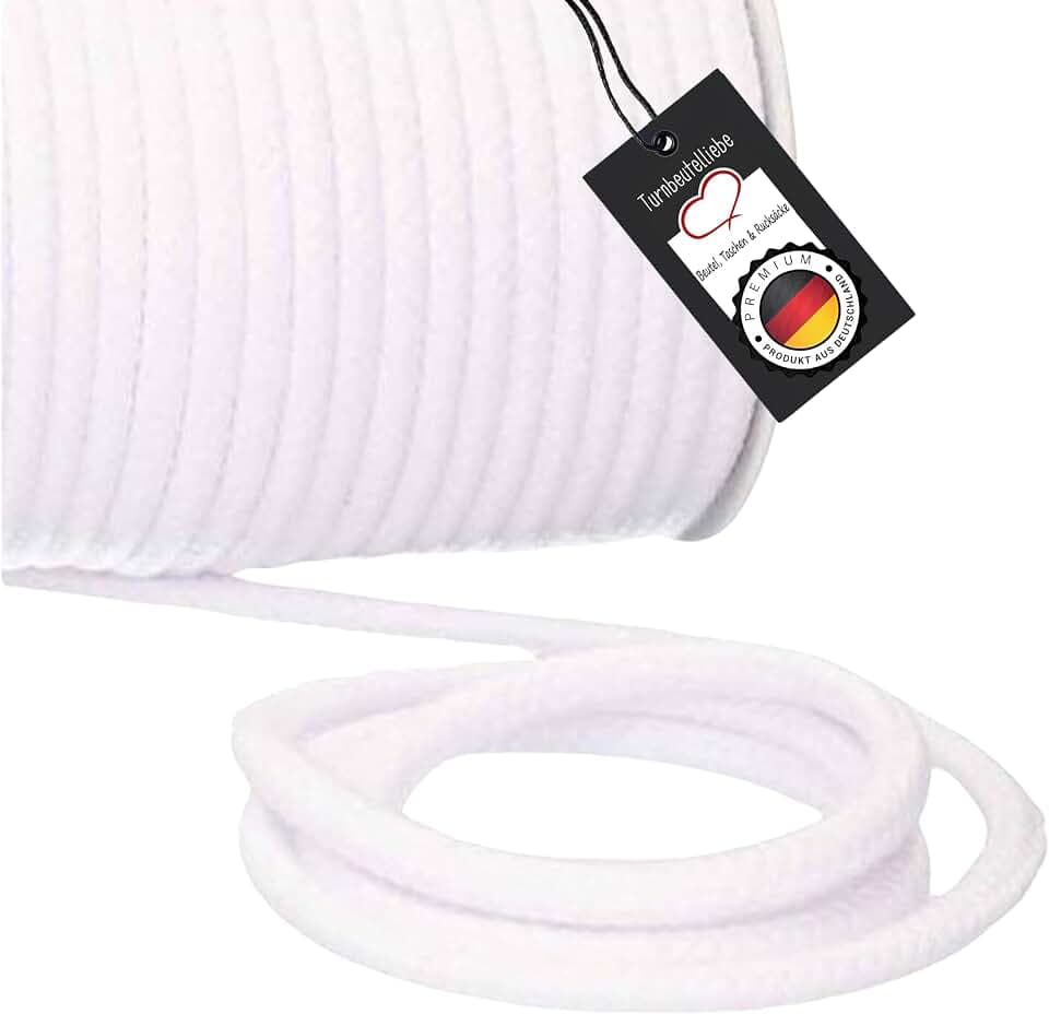 Baumwollkordel 8mm Weiß - robuste Bastelschnur Meterware - Dickes Baumwollseil für Turnbeutel, Taschen & Hosen - geflochtene Schnur individuell zuschneidbar - Makramee-Kordel rund