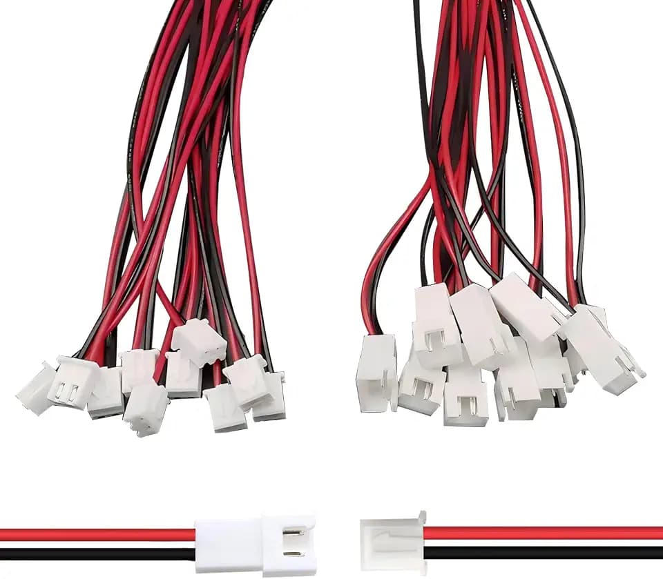JST XH 2.54mm 2 Pin Connector,20 PCS Male Plug and 20 PCS Female Socket, Micro Wire Connectors with 100mm Extension Cable AWG 26