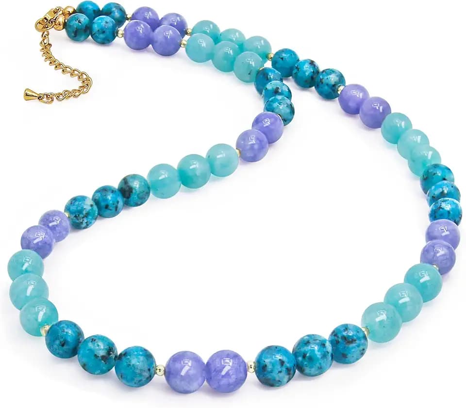 PEARLFECT Beaded Necklace for Women,8MM Jasper Stone Necklace, Handmade Fashion Jewelry Gifts,Bead Choker Necklace
