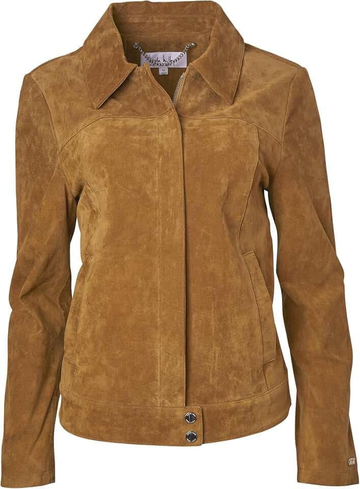 Nicole Miller Women's Genuine Leather Jacket With Zip-Front and Turn-Down Collar in Perforated Suede or Leather Sizes S–XL