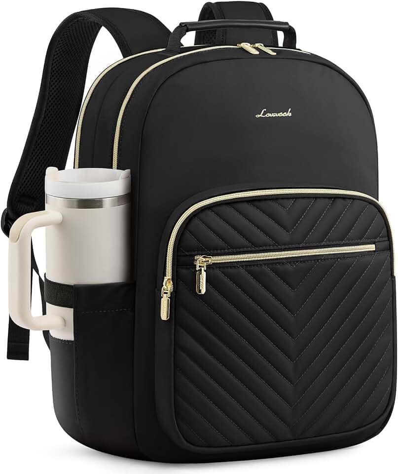 LOVEVOOK Laptop Backpack for Women, Travel Computer Work Bags with 17-inch Laptop Compartment, College School Student Bag Teen Backpacks For Girls, Hiking Outdoor Carry On Backpack Purse, Black