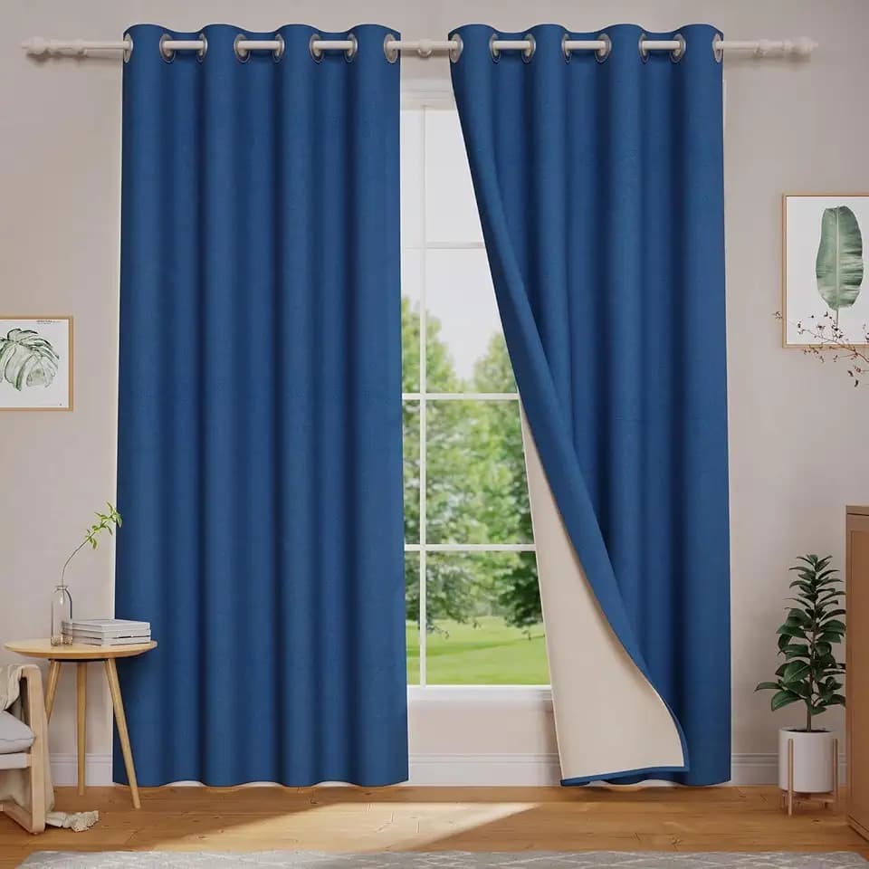 “Curtain 100% Blackout with Cream Color Liner, Thermal Insulated Drapes, Sheer Room Divider Curtains for Living Room and Bedroom, Noise Reducing & Energy Saving, Ocean Blue, 52 W x 84 L, Set of 2