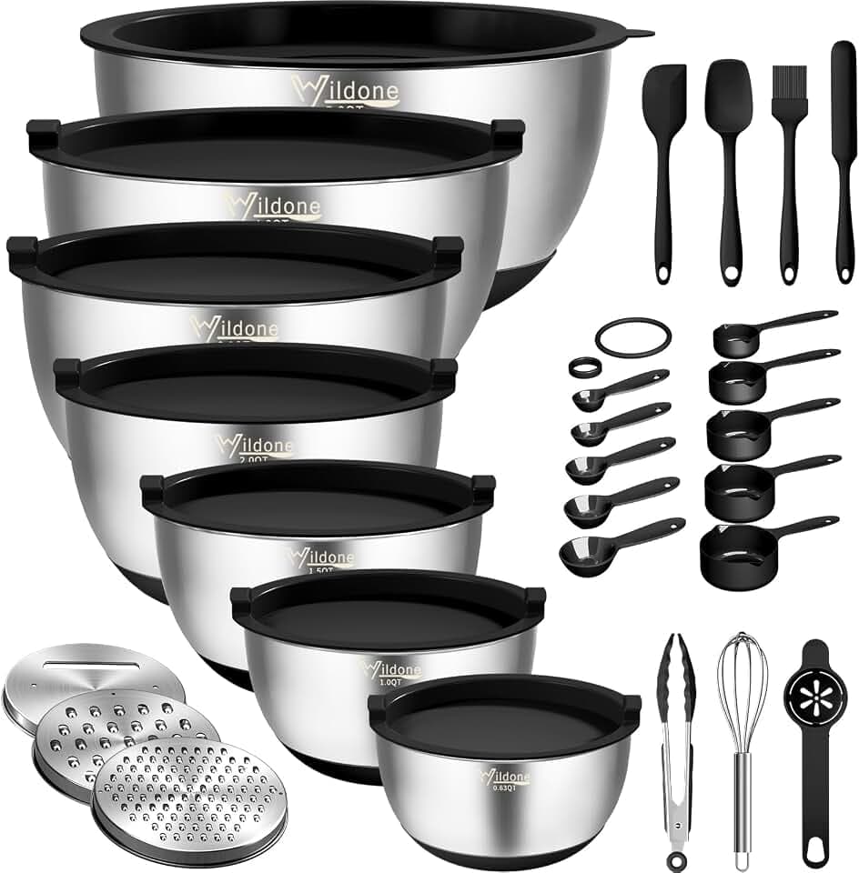 Wildone Mixing Bowls with Airtight Lids, Stainless Steel Nesting Bowls Set