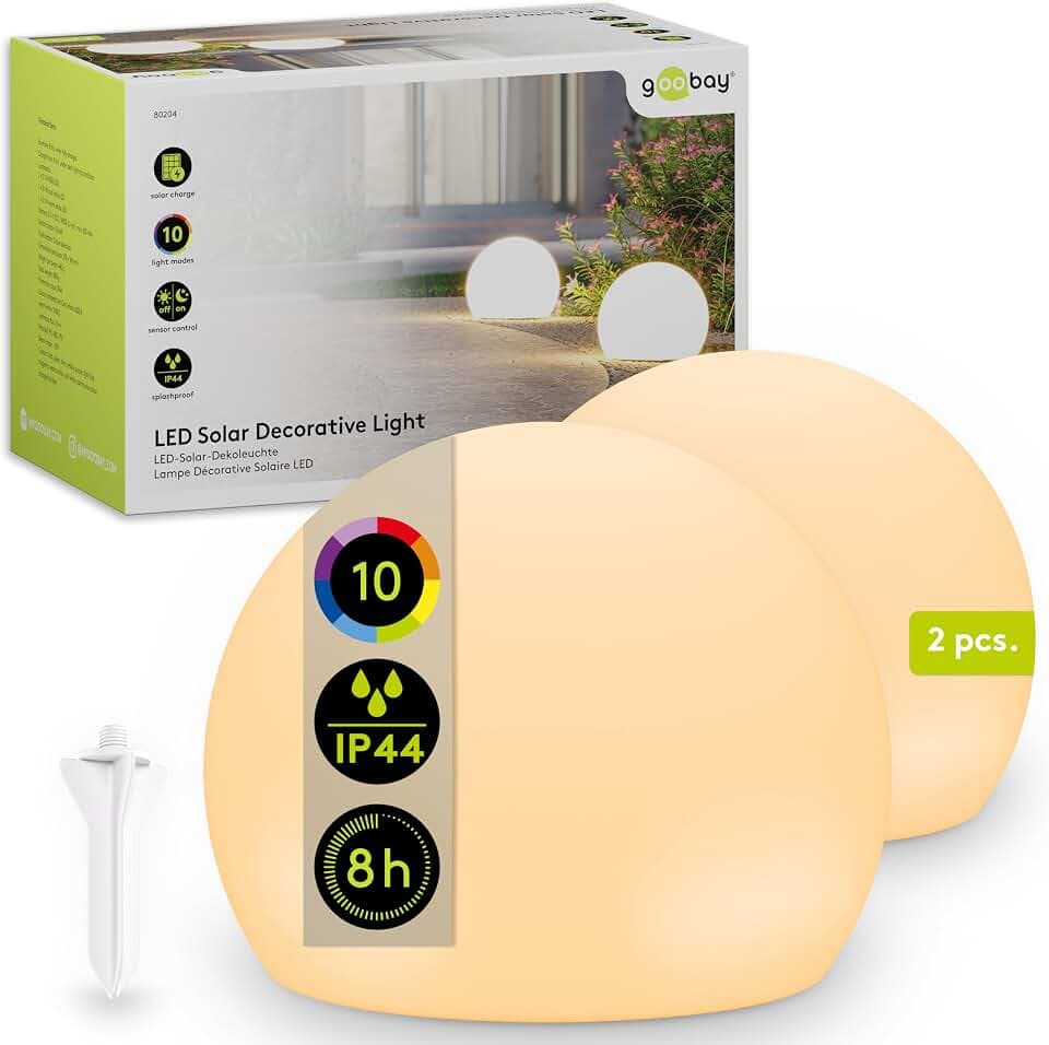 LED Solarkugel 2er-Set, 20cm, RGB, IP44, 10 Leuchtmodi, Erdspieß, für Außen