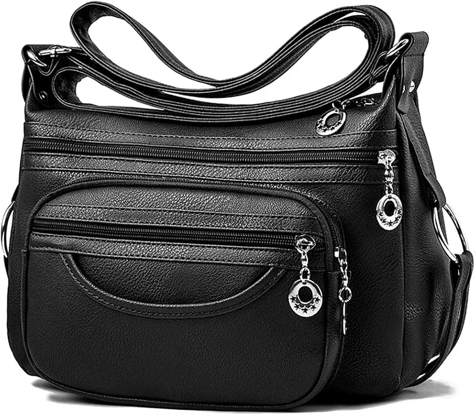 Leather Crossbody Bag for Women Multi Pockets Shoulder Purse Lightweight Messenger Bag Ladies Pocketbook