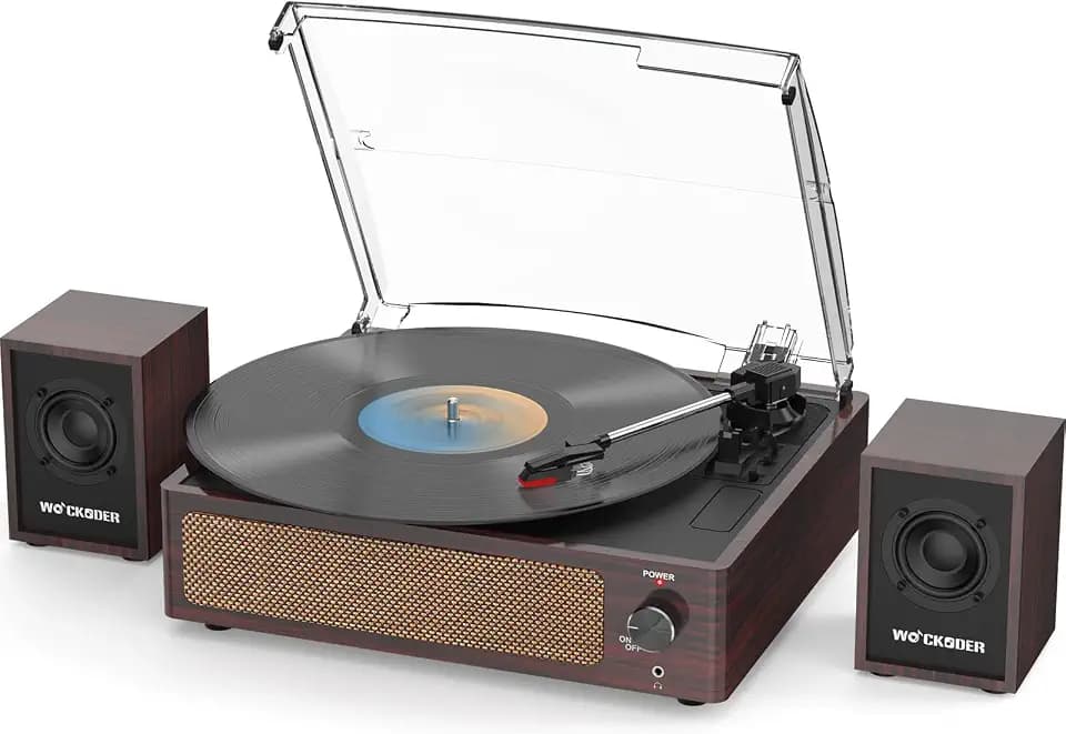Vinyl Record Player with 2 External Passive Speakers,Dark Red