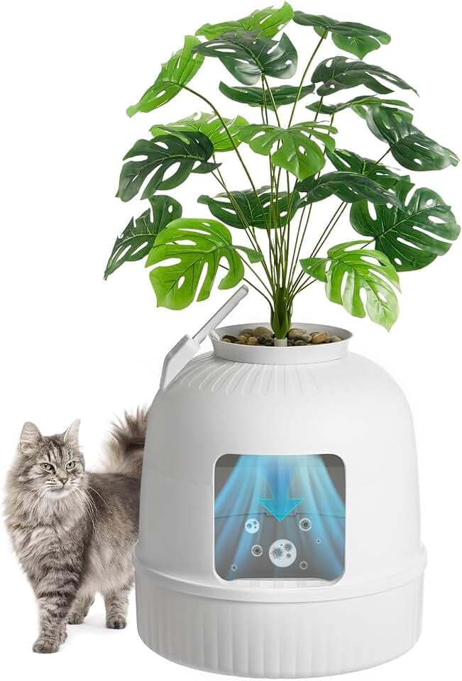 Lifewit Katzenklo Blumentopf mit Pflanze & Schaufel, Katzentoilette Weiß