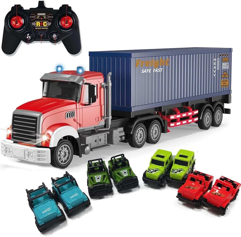 Mostop Ferngesteuerter LKW Transporter, Ferngesteuerter Spielzeug LKW Transport Vehicle mit 8 Kleinwagen & 2 Batterien für Geeignet für Kinder von 5, 6, 7, 8, 9 Jahren und älter