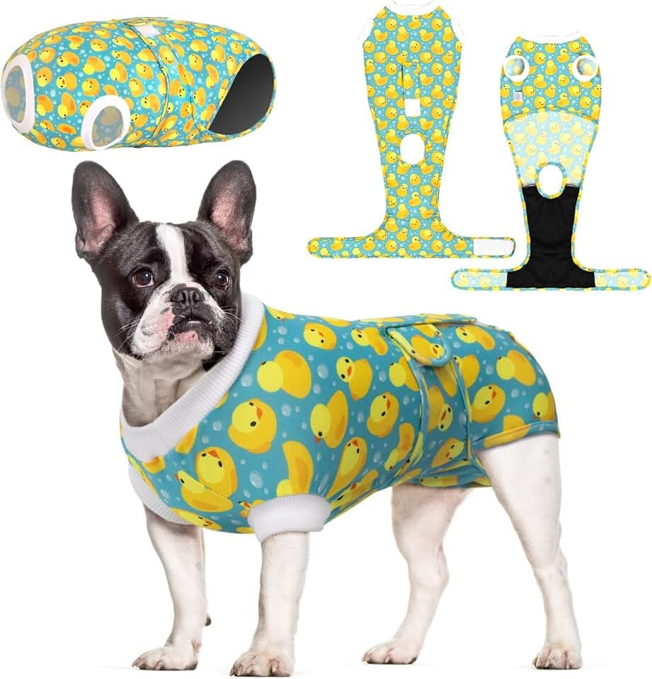 CuteBone Dog Surgery Recovery Suit Cat Surgical Onesie Female Body Suits Male Prevent Pet from Licking Wounds SSF03XL Yellow Ducks