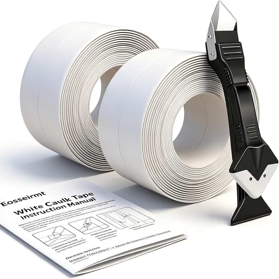 White Caulk Tape, 1.5" x 21 FT (2 Pack) with 3-in-1 Sealing Tool
