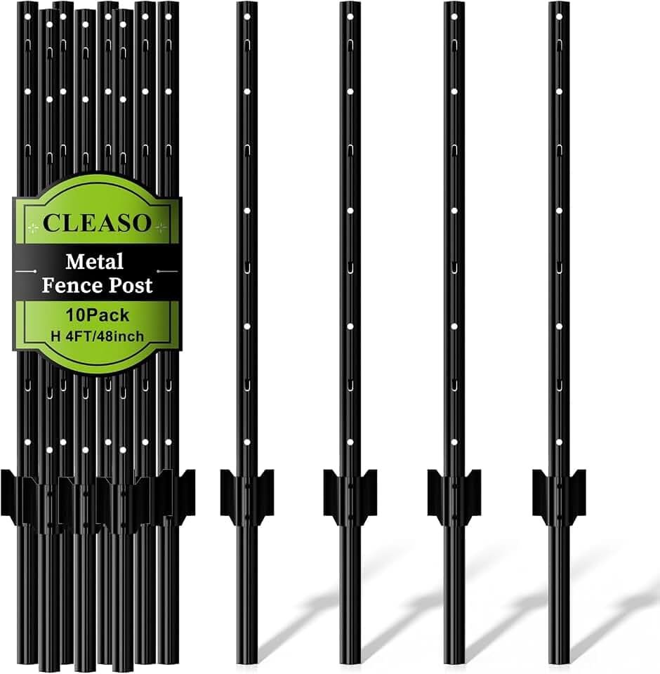 Metal Fence Posts Heavy Duty U-Post Stakes for Wire Fencing, 4 FT Black