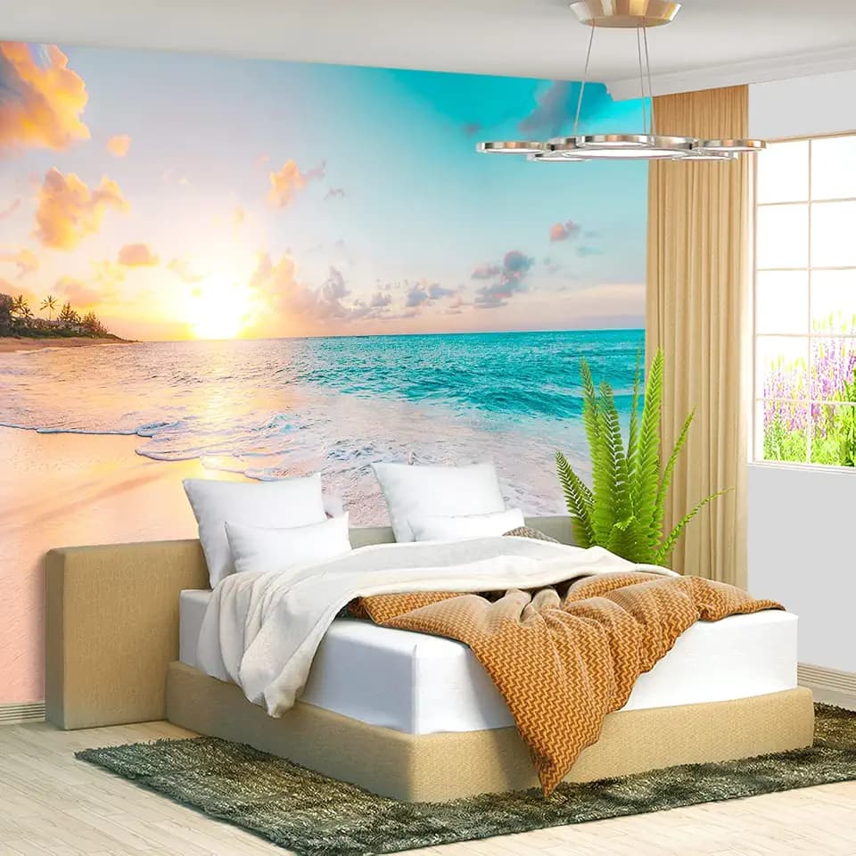 Beach Mural Ocean Backgrounds Coastal Beachy Wallpaper Extra Large wall murals for Bedroom Living Room（not Peel and Stick）-151"x105"