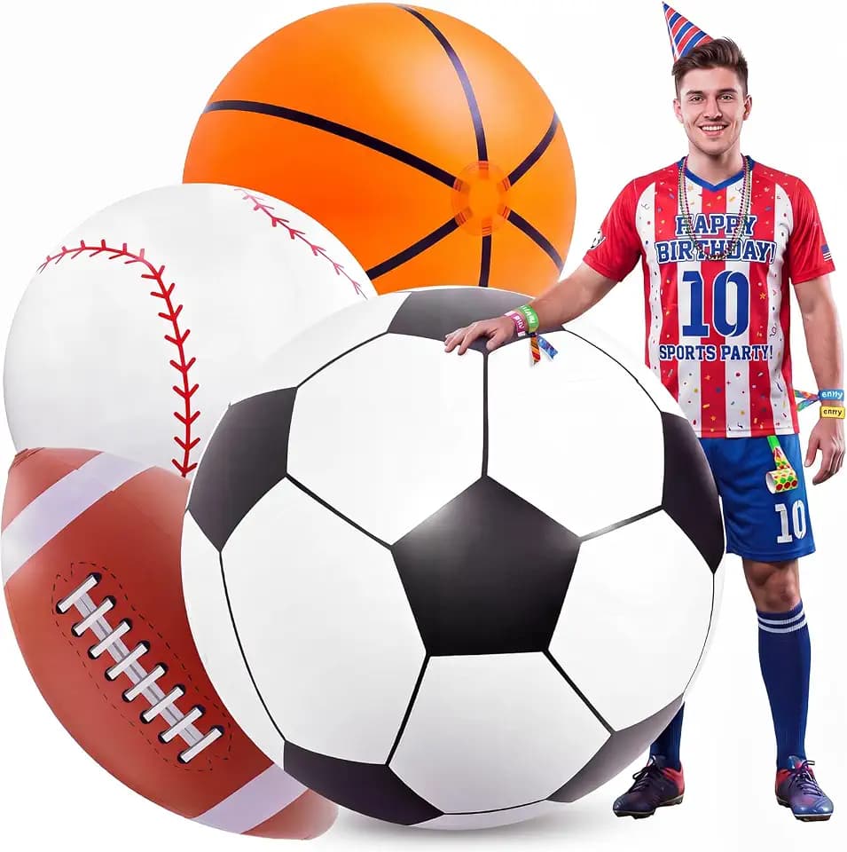 Lewtemi Giant Inflatable Sports Balls Large Inflatable Beach Ball Baseballs Soccer Rainbow Basketball Football for Sport Birthday Party Favor(4 Pcs,Soccer, Baseball, Basketball, Football,40 Inch)