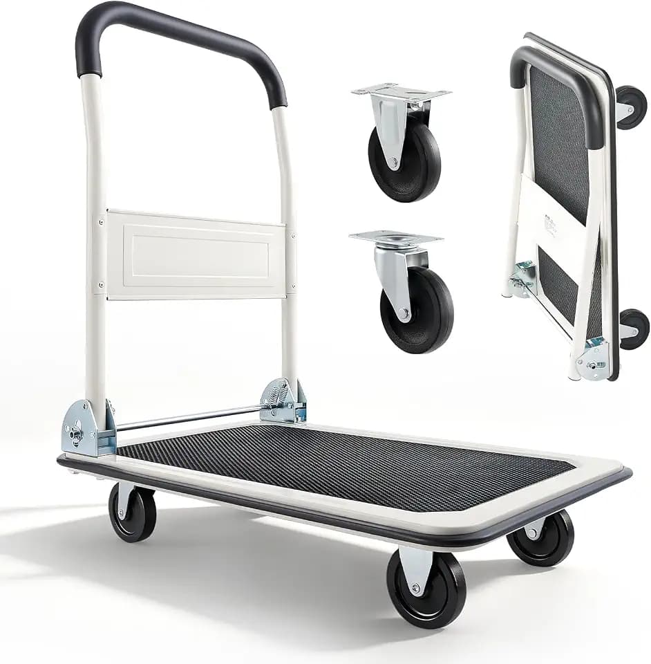 VEVOR Foldable Push Cart Dolly, 330 lbs Load Capacity, Folding Platform Truck with Swivel Wheels, Moving Platform Hand Truck Flatbed Cart, Space Saving Push Handle for Easy Storage 29 x 18.9 x 32.5 in
