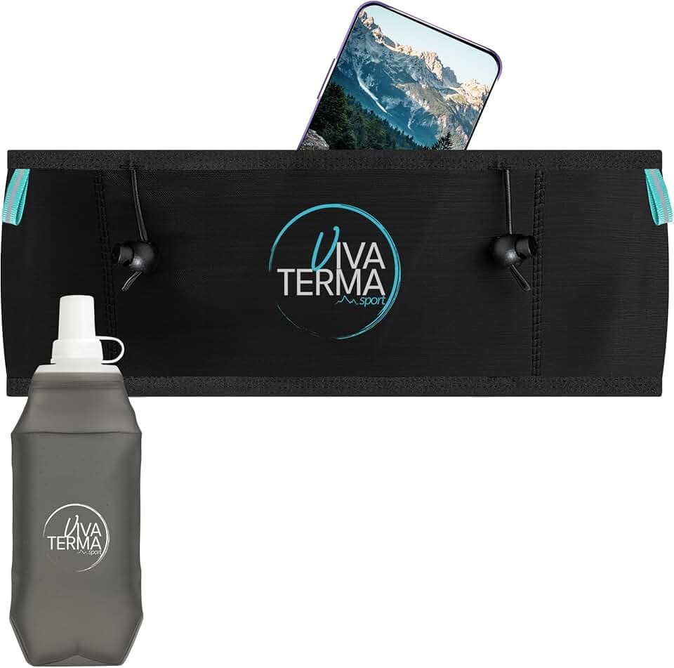 Laufgürtel + Soft Flask 500 ml, für Damen und Herren, zum Laufen, Trailrunning und Wandern, Schwarz, L/XL, mit Taschen