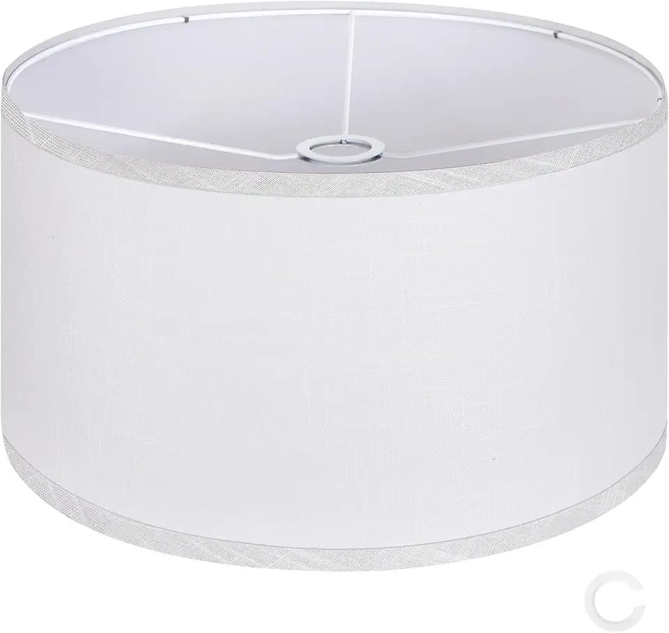 OUTON White Large Drum Lamp Shades for Floor Lamps, 16" Top x 16" Bottom x 9" High, Easy to Assemble, Replacement Linen Lampshades for Table Lamps & Bedside Lamps (1.65" Spider)