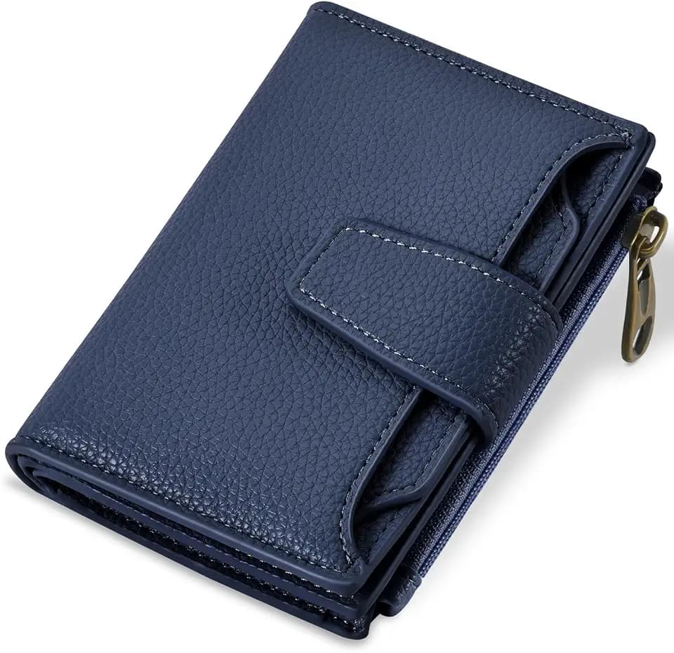Airkit Small Wallet Women RFID Blocking Soft Leather Bifold Compact Card Holder Wallet for Women with Zipper Coin Pocket 4 ID Window