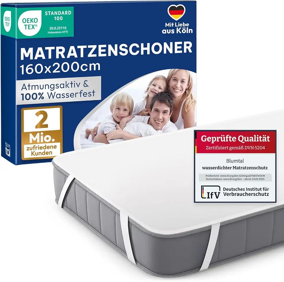 Blumtal Matratzenschoner 160x200cm - wasserdichte Matratzenauflage 160x200cm aus 80% Baumwolle - Oeko-TEX zert. Inkontinenzunterlage waschbar bis 95 °C - knisterfreier Bett Topper wasserdicht