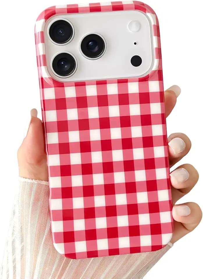 Skyseaco Red Gingham Phone Case for iPhone 17 Pro Max, Shockproof TPU Cover