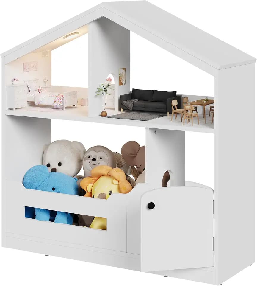 Kids Bookshelf, Toy Storage Organizer with Flip-Top Lid and Cubby, Wood Kids Bookcases Fit for Playroom, Children's Room, Bedroom, Nursery School