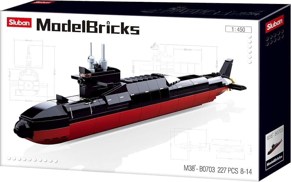 Sluban Klemmbausteine M38-B0703 Model Bricks Modellfahrzeuge Strategisches U-Boot, Spiel- und Bauset mit 227 Teilen, für Kinder ab 8 Jahren, Schwarz/Schiere Freude