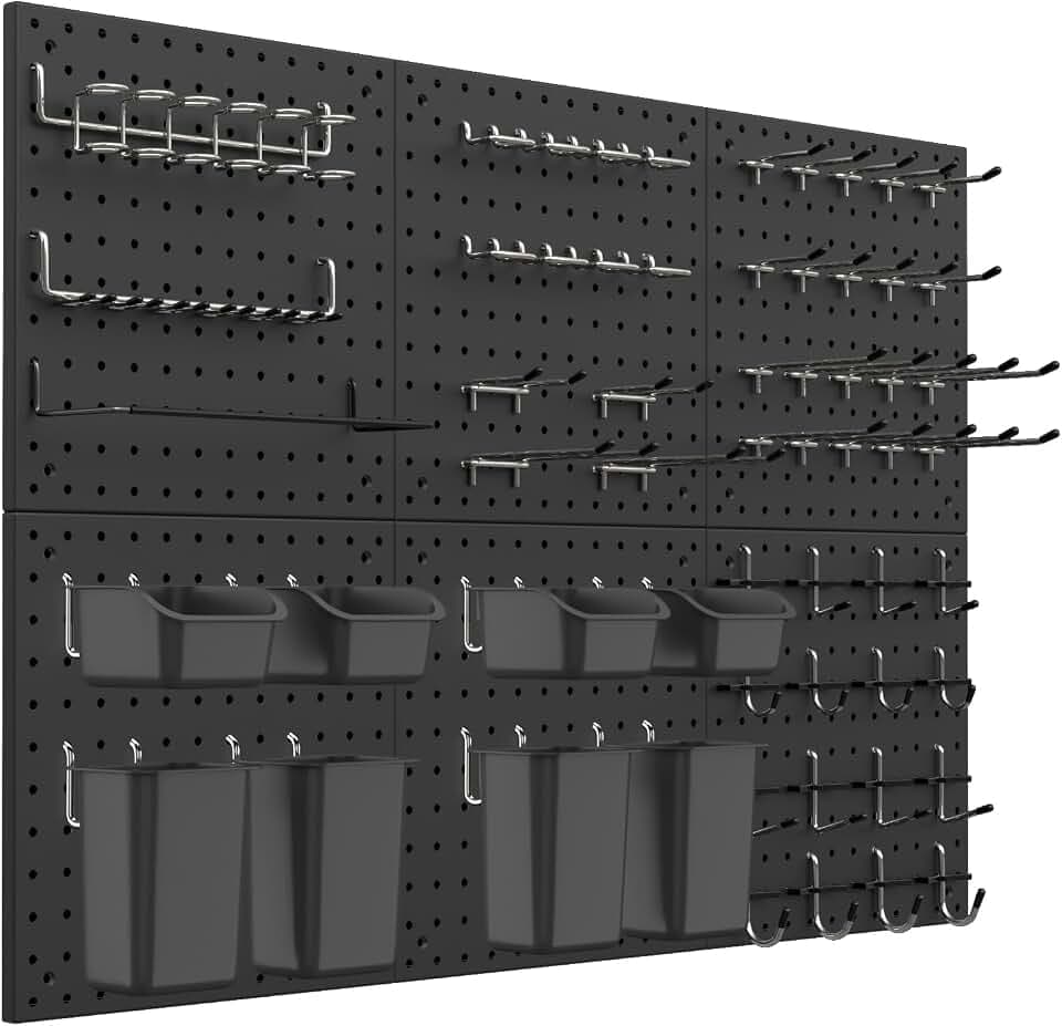 Peg Board Kit, Includes Pegboard and Accessories,with Hooks and Bins,Peg Board Wall Organizer for Office,Ornaments Display,Crafts Organization (129, Black)