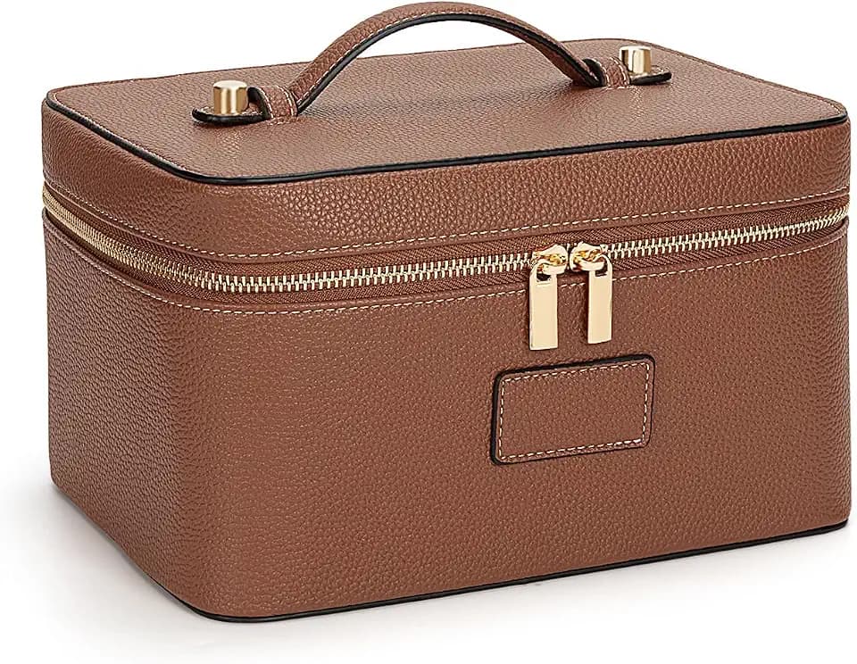 Make-up-Tasche aus Leder für Damen, Groß, Wasserdicht, Reise-Kulturbeutel mit Organizer, Premium-Kosmetiktasche, Gelb