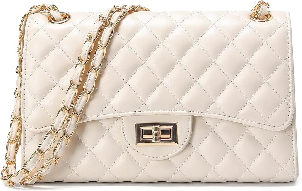 Quilted Leather Crossbody Bags for Women Trendy Ladies Shoulder Purse Satchel HandBag with Chain Strap