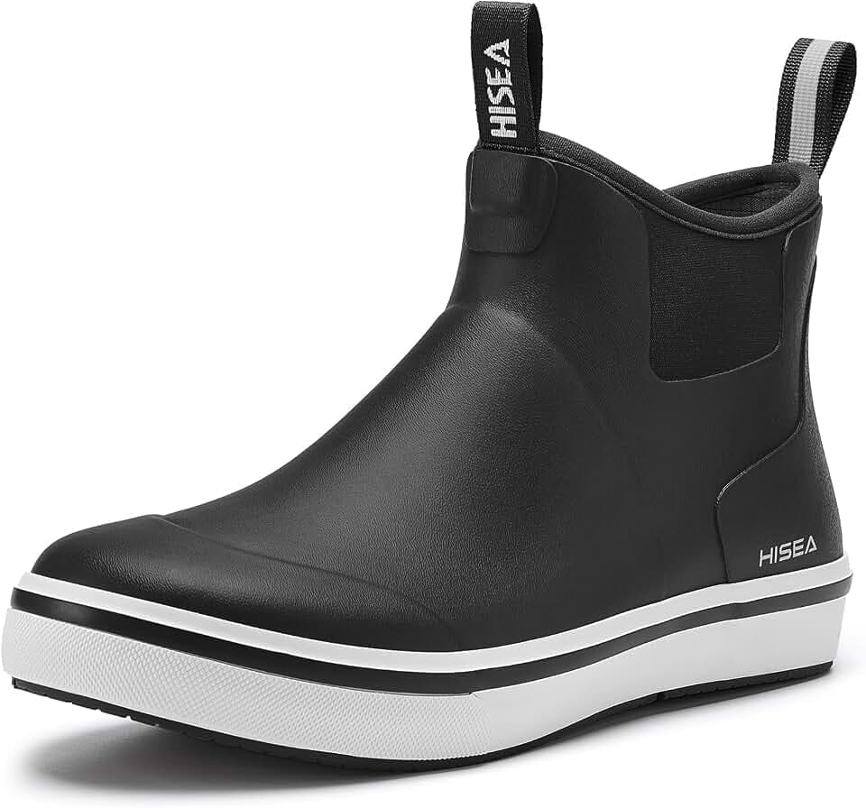 HISEA Men's Ankle Deck Rain Boots Waterproof Rubber Neoprene Fishing Shoes