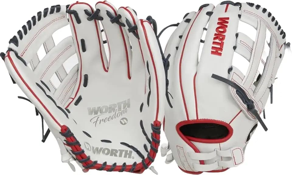 Worth | FREEDOM SERIES Slowpitch Softball Glove | 13 Inch | White/Navy/Red | Right Hand Throw
