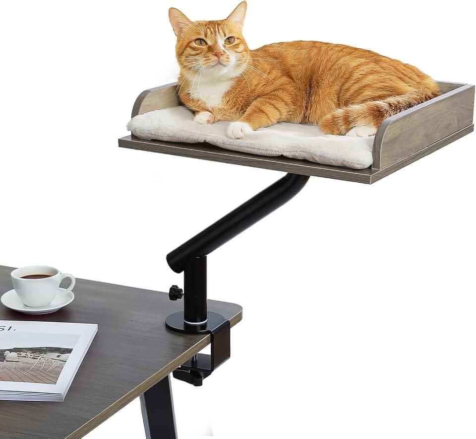 PAWZ Road Cat Desk Bed 360°Rotating Supports to 50 Lbs Cozy Nest for Desk