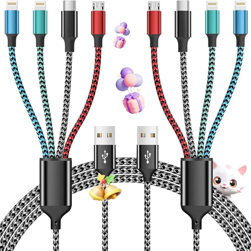 4 in 1 Multi Charging Cable, 2 Pack 5FT Charging Cords for Multiple Devices