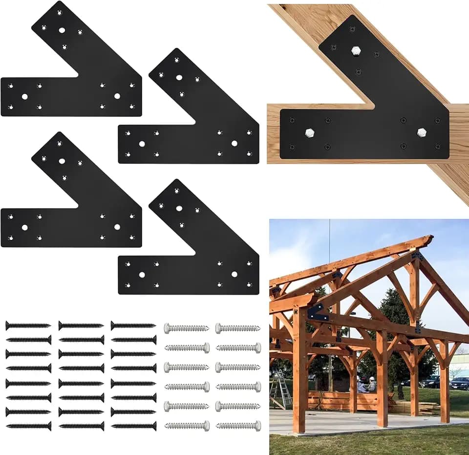 45-Degree Pergola Brackets 10" x 3",Slant Joining Brackets for 4 x 4 or 6 x 6 Lumber,Heavy Duty Mending Plate for Gazebo,Porch,Truss Framing,Log Cabins - 4Pack