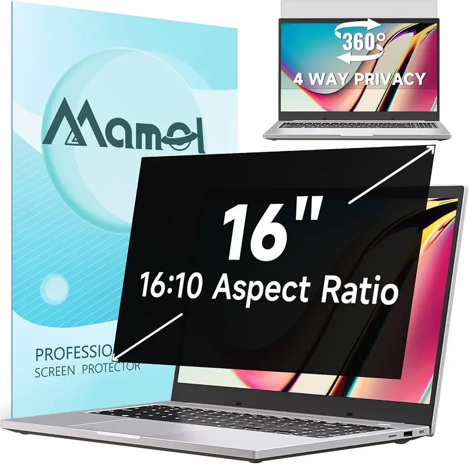 Mamol 360° Privacy Screen for Laptop 16 Inch 16:10, 4 Way Computer Monitor Privacy Shield, Anti Glare Blue Light Filter Compatible with Lenovo Hp Dell Acer Asus Thinkpad Envy Xps