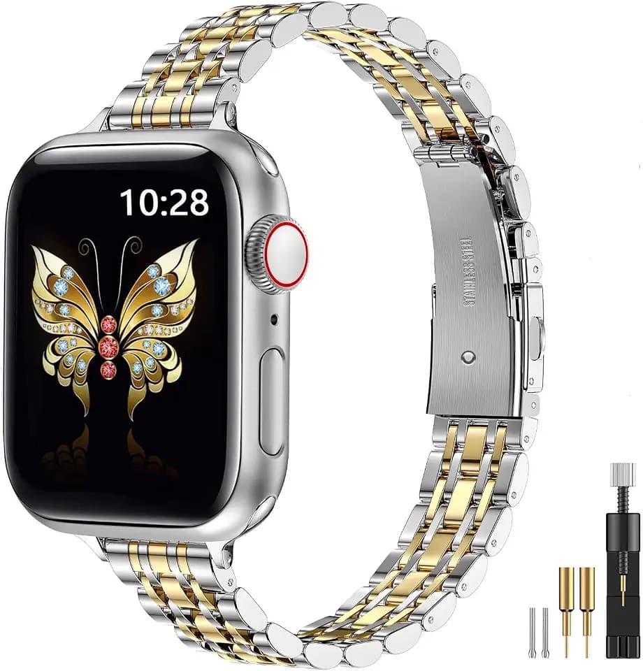 MioHHR Slim Metal Band Compatible with Apple Watch Bands 42/41/40/38mm
