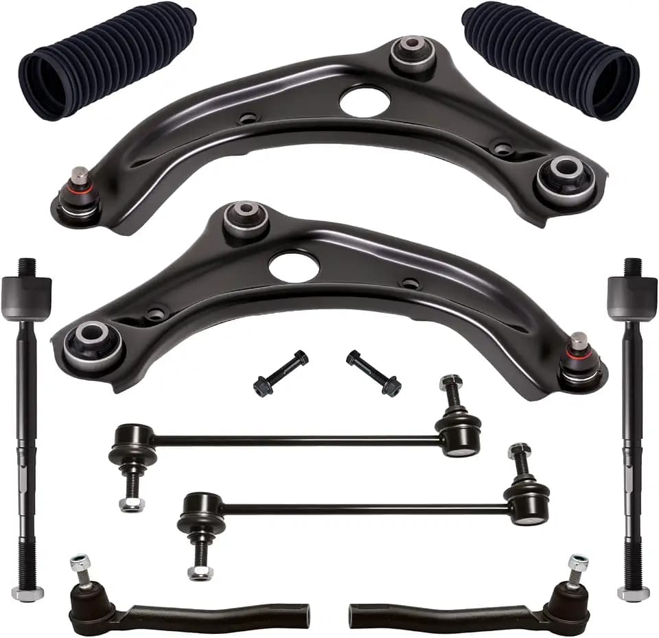 TUCAREST 10Pcs Suspension Kit Fit For Ni-ssan 2020-2025 Versa, 21-24 Kicks, Front Lower Control Arm w/Ball Joint + Outer Inner Tie Rod + Sway Bar + Boots [# 527-037 527-038 101-8836 K750098 ES801613]