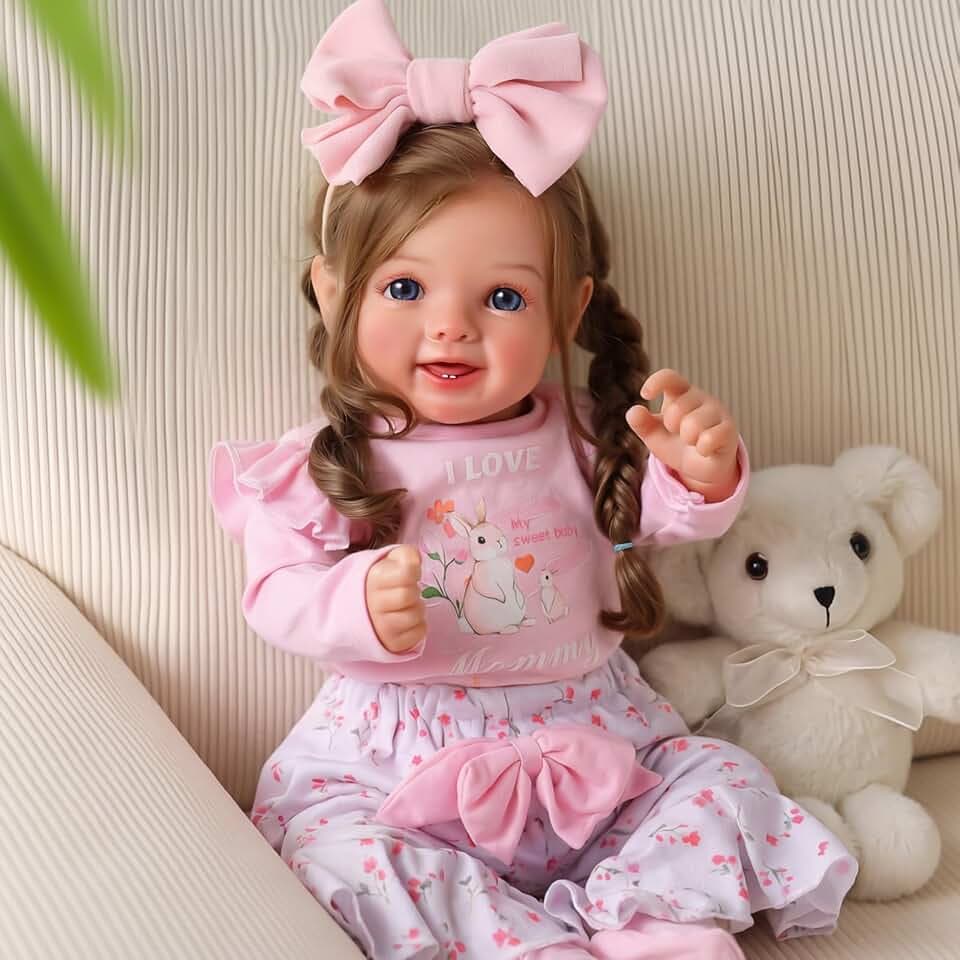 BABESIDE 20 Zoll Reborn-Baby Mädchen - lebensechte Reborn Puppe mit weichem Stoffkörper, langem braunem Haar, realitätsnah wie EIN Neugeborenes, mit Outfit & Zubehör für Kinder ab 3 Jahren