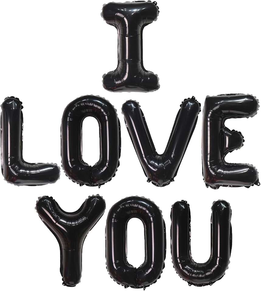 16 Inch Black I Love You Letter Balloons Foil Mylar Love Balloons for Wedding Anniversary Engagement Valentine Day Romantic Decorations Special Night Party Supplies