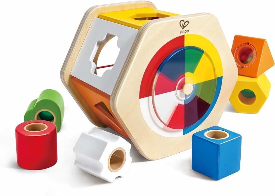 Hape Wunderbarer Formsortierer, kreatives und Lernförderndes Holzspielzeug für Kinder, mit Mischrad & Multi-funktionalen Blöcken, Lernspielzeug ab 12 Monaten