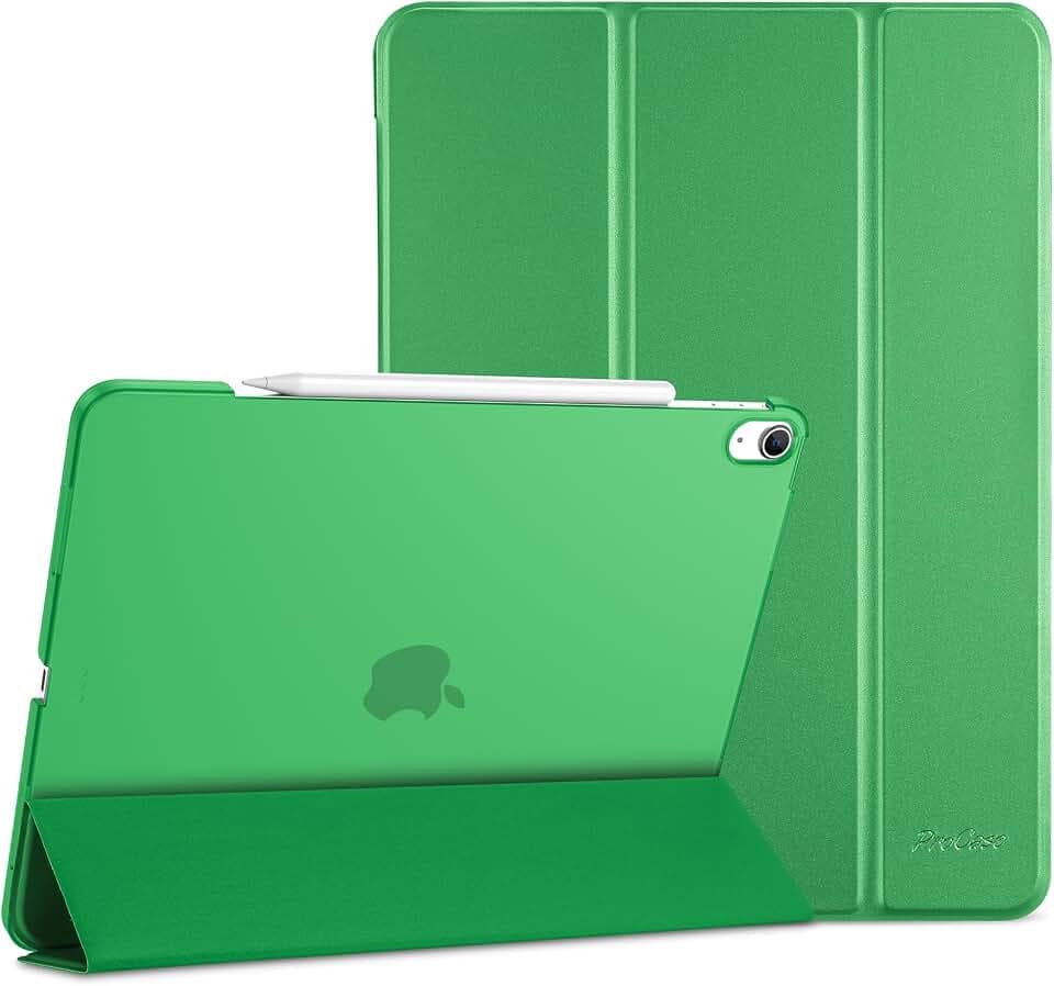 ProCase Hülle für iPad Air 13 Zoll M4/M3/M2 (2026/2025/2024), Dreifache Schutzhülle Case für 13" iPad Air M4 2026/ M3 2025/ M2 2024, Dünn Leicht Smart Cover mit Translucent Frosted Rückhülle -Grün