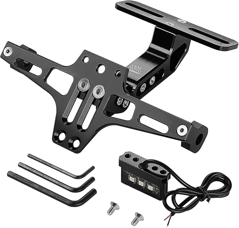 KEMIMOTO Universal Motorcycle License Plate Bracket with LED Light Aluminum
