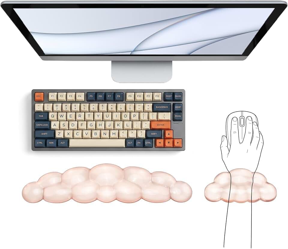 Cute Wrist Rest, Cloud Keyboard & Mouse Pad Set, Soft Gel Non-Slip