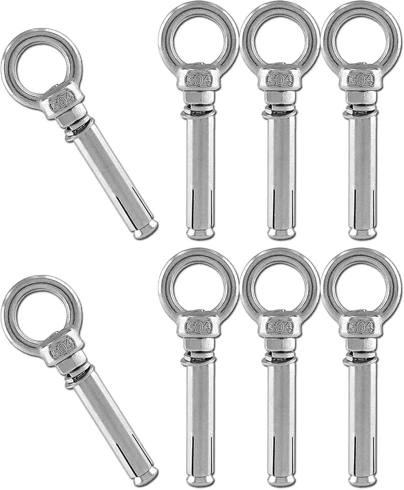 Eyebolt Bolt Stainless Steel Wall Concrete Brick Anchor Expansion Bolts Ring Screw Eyes, Heavy Duty Anchor Fastener Eye Bolt (M8, 8 Pcs)
