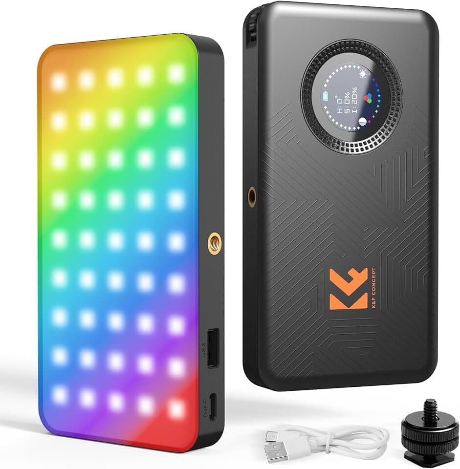 K&F CONCEPT RGB Videoleuchte, 135 LED, 5000mAh Akku, CRI 96 Dimmbar | 13 Lichteffekte, 2812 Lux, Kompakt & Tragbar, für DSLR Kamera, Mobile Aufnahmen & Reisefotografie, 5000mAh Akku,S12R