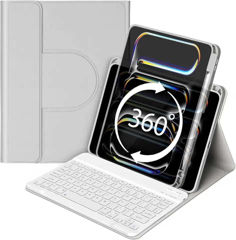 Bettdow for iPad Pro 11 inch M5 2025/M4 2024 Case with Keyboard,360 Rotating Case and Magnetic Detachable Keyboard with Pencil Holder,Portrait/Landscape Modes,Auto Sleep/Wake for 11" iPad Pro-Grey