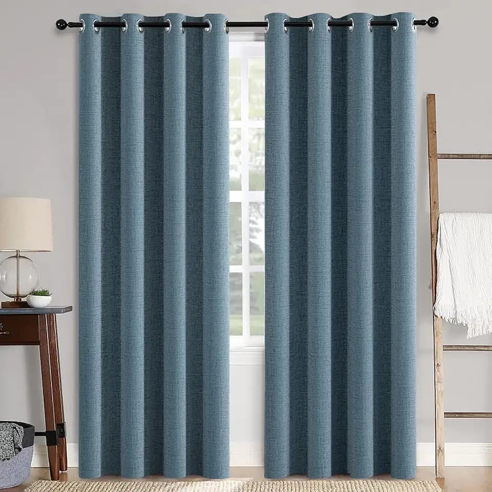 MIULEE 100% Blackout Linen Curtains for Bedroom 52x108 Inches Dusty Blue