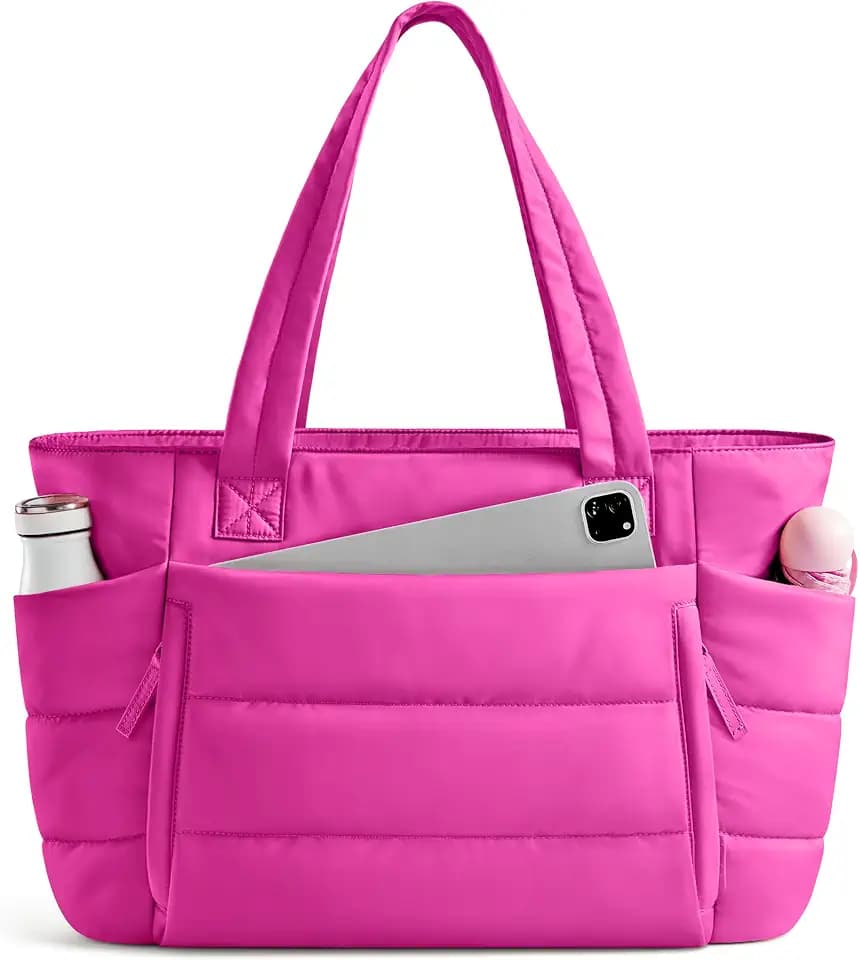Uselike Tote Bag for Women with Zipper, Quilted Puffer Tote Bag with Compartments, Lightweight Puffy Work Bags for Women