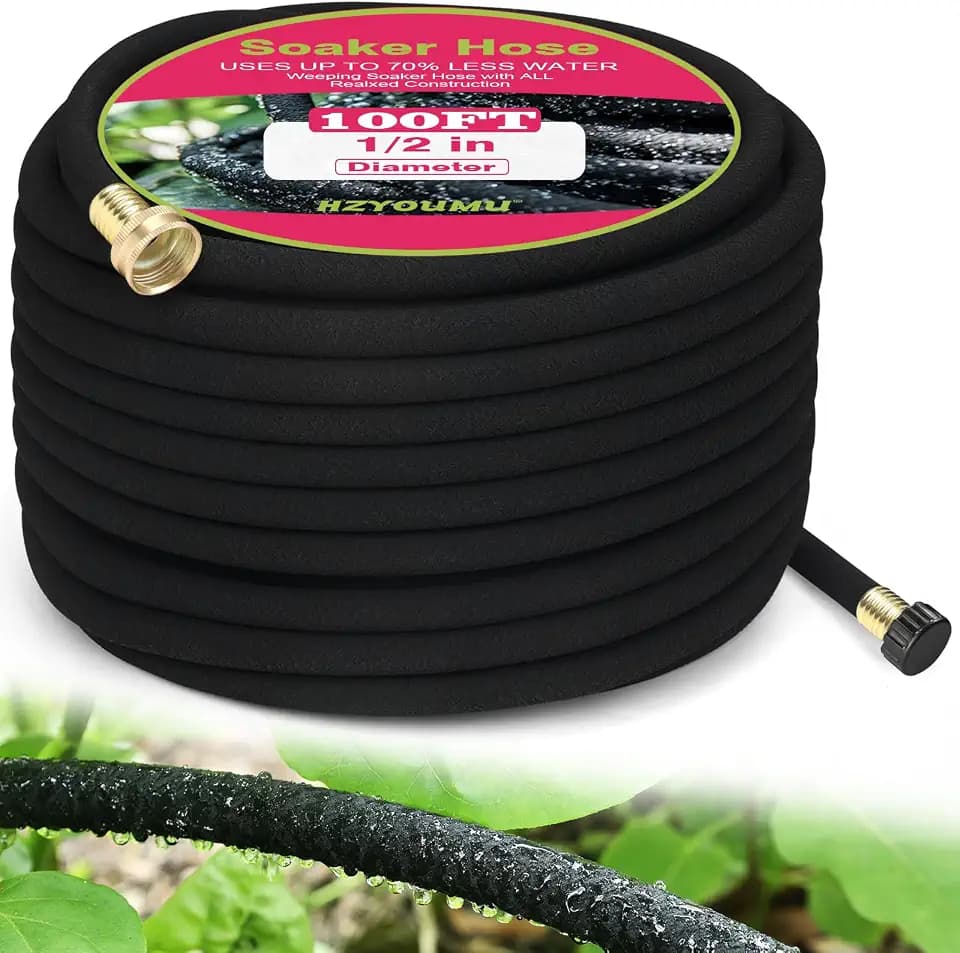1/2 Inch 100 FT Round Soaker Hose for Garden and Lawn Irrigation