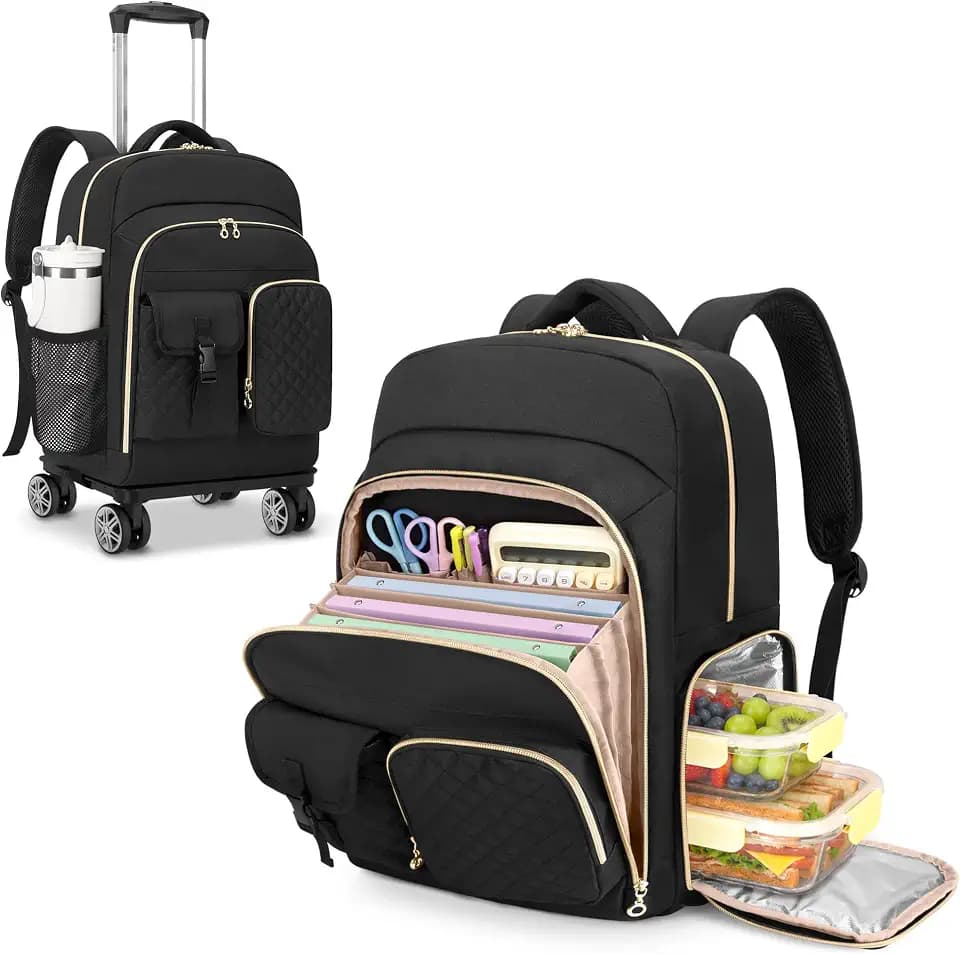 LUXJA Rolling Teacher Bag with Insulated Lunch Compartment, Black